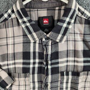 Quiksilver Flannel Button Up Shirt Long Sleeve Soft Black White Plaid Medium